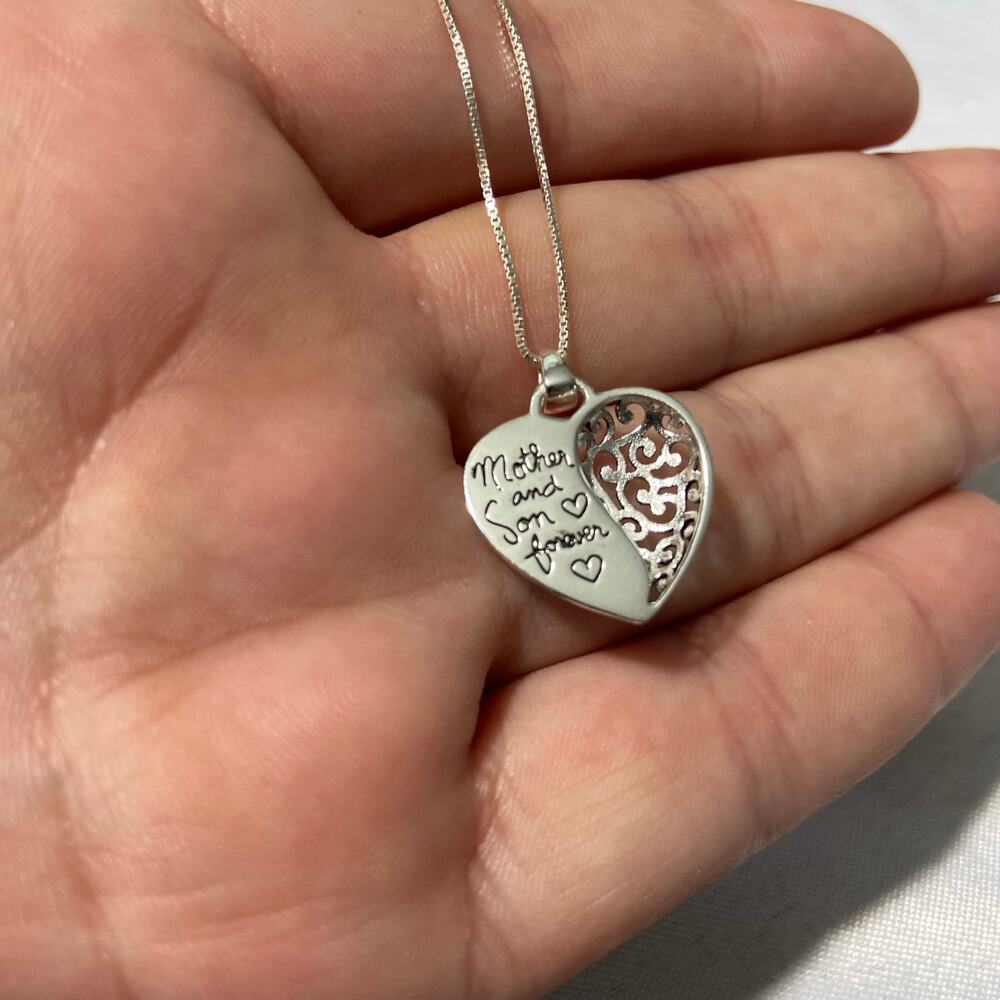 Sterling Silver Mother Son Love Heart Pendant Necklace